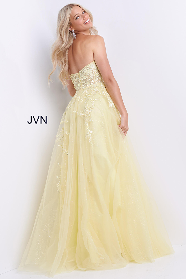 JVN05811 Mint Floral Embroidered Bodice Prom Dress